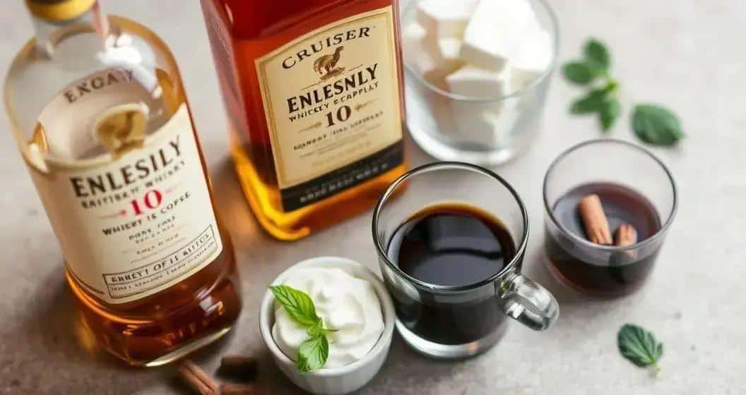 Ingredienti per il cocktail con whisky, caffè e panna