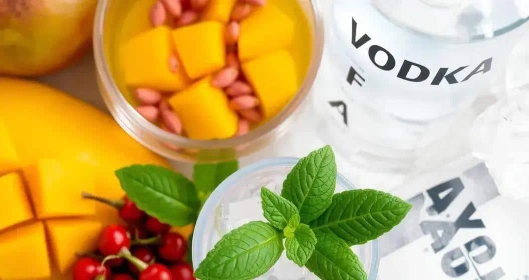 Ingredienti per il cocktail vodka e succo di mango Ingredienti per il cocktail vodka e succo di mango