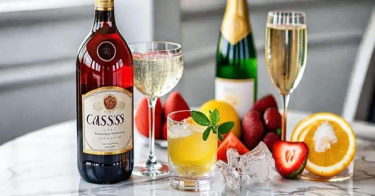 Ingredienti per il ghiaccio con liquore al cassis e spumante