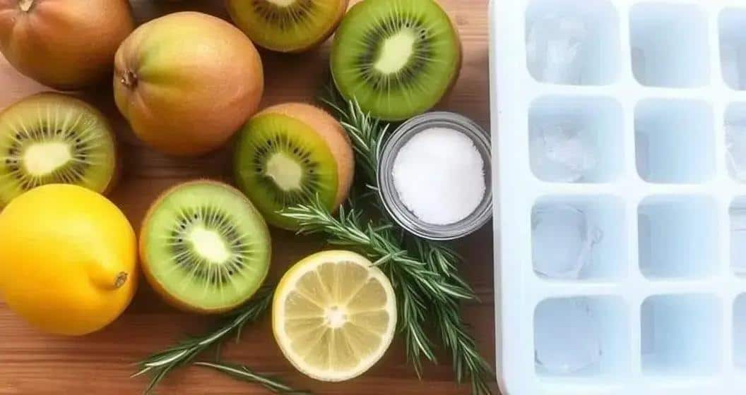 Ingredienti per il ghiaccio con succo di kiwi e rosmarino