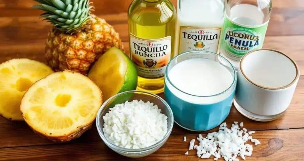 Ingredienti per il punch alla tequila con ananas e cocco