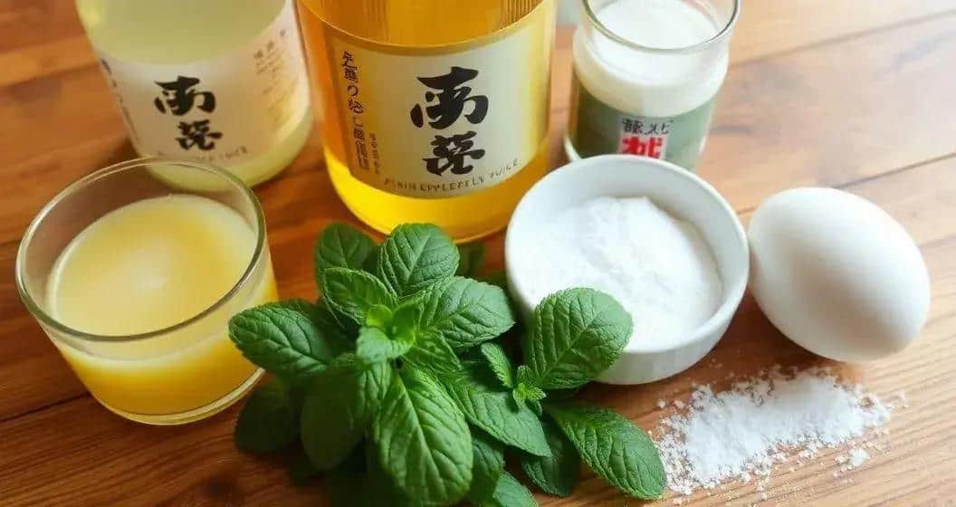 Ingredienti per il Sake con Schiuma all’Ananas e Menta Ingredienti per il Sake con Schiuma all’Ananas e Menta