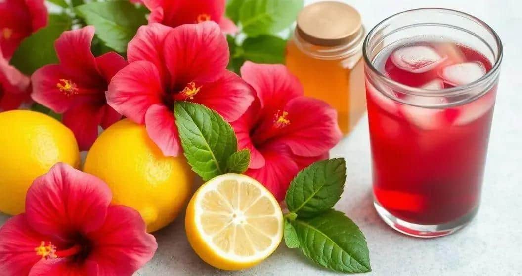 Ingredienti per la Bevanda Energetica con Tè all’Ibisco e Limone