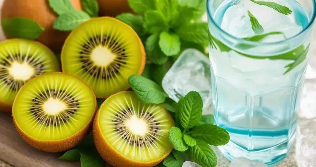 Ingredienti per la bevanda verde con soda al kiwi e menta