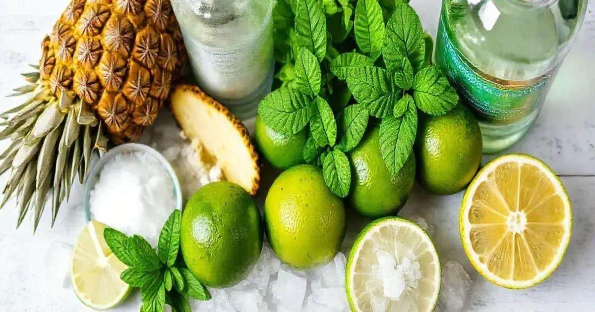 Ingredienti per la Caipirinha all’ananas con menta