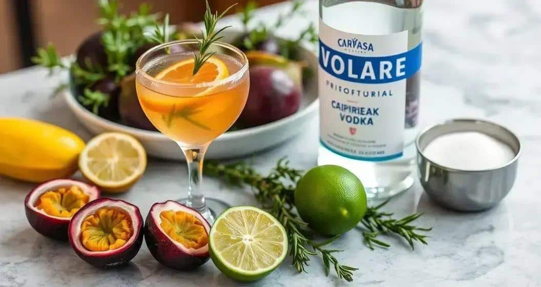 Ingredienti per la Caipiroska al frutto della passione con rosmarino