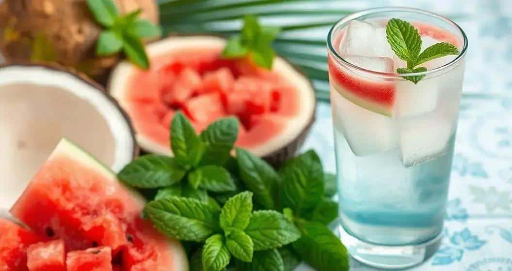ingredienti per lacqua di cocco con succo di anguria e menta - Best Blog Brasil - Os Blogs mais Incríveis da Web