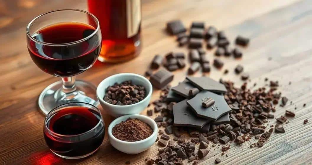 Ingredienti per Vino con liquore al caffè e scaglie di cioccolato Ingredienti per Vino con liquore al caffè e scaglie di cioccolato