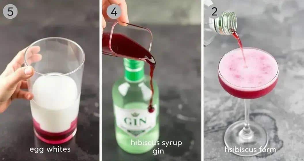 Metodo di preparazione del cocktail con schiuma di ibisco e gin