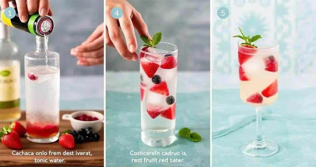 Metodo di Preparazione della Cachaça con Frutti Rossi e Acqua Tonica Metodo di Preparazione della Cachaça con Frutti Rossi e Acqua Tonica