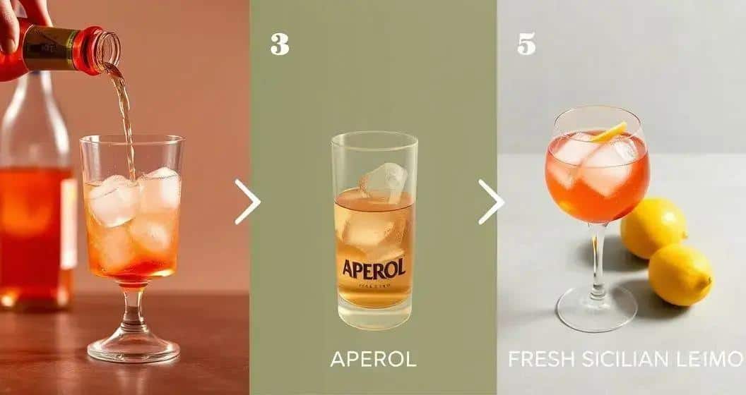 Preparazione del Cocktail Aperol con liquore al cassis e limone di Sicilia Preparazione del Cocktail Aperol con liquore al cassis e limone di Sicilia
