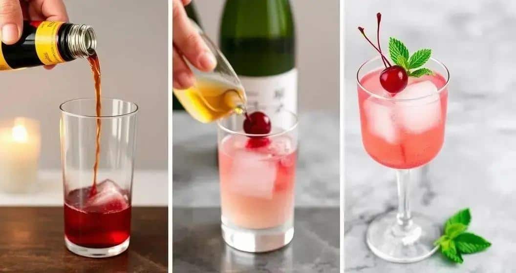 Preparazione del sake con spumante e sciroppo di ciliegia