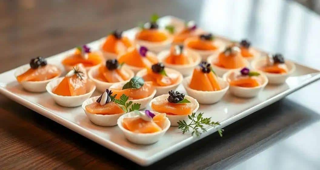 Presentazione dei canapés al salmone Presentazione dei canapés al salmone