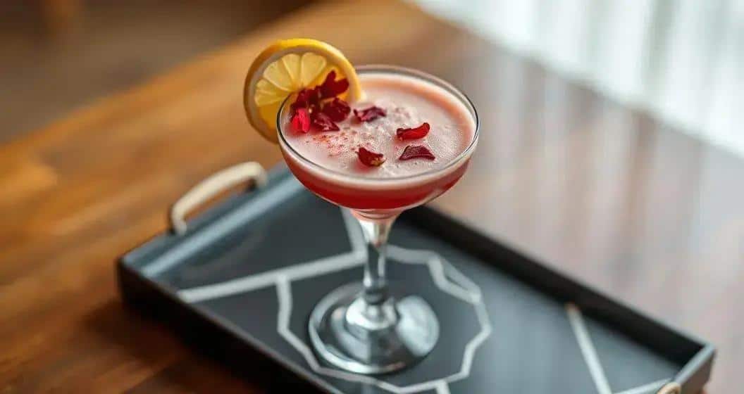 Suggerimenti per servire il cocktail con schiuma di ibisco e gin