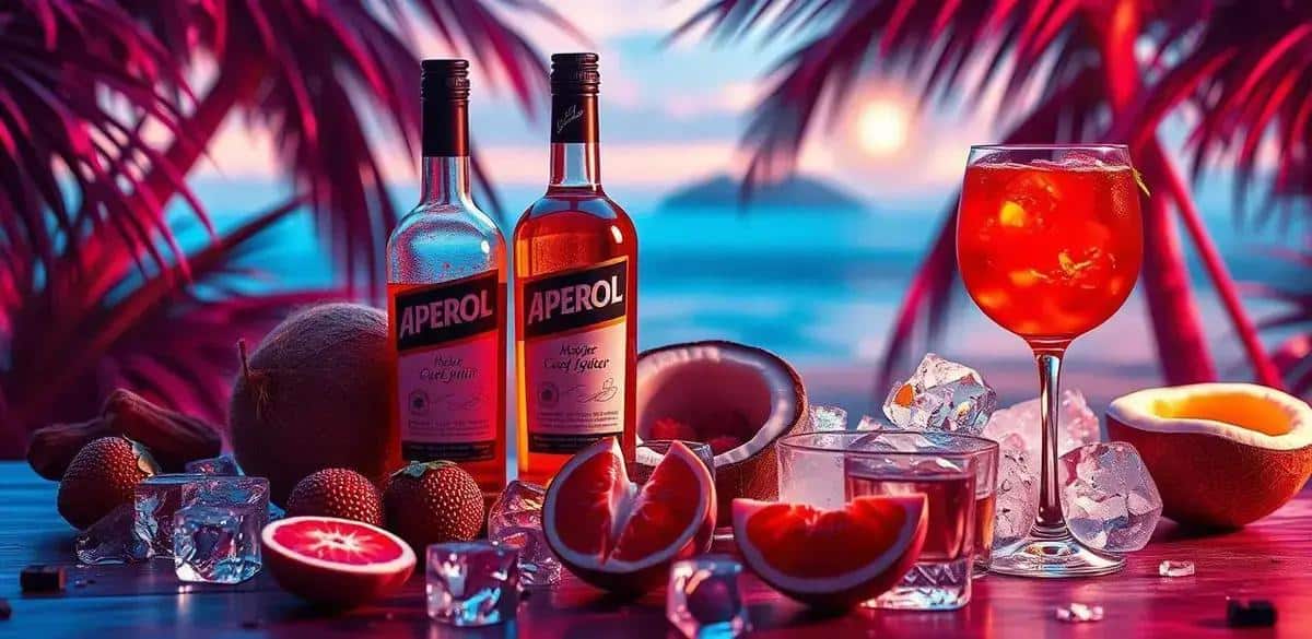 Ingredientes do Aperol com Licor de Coco e Frutas Vermelhas
