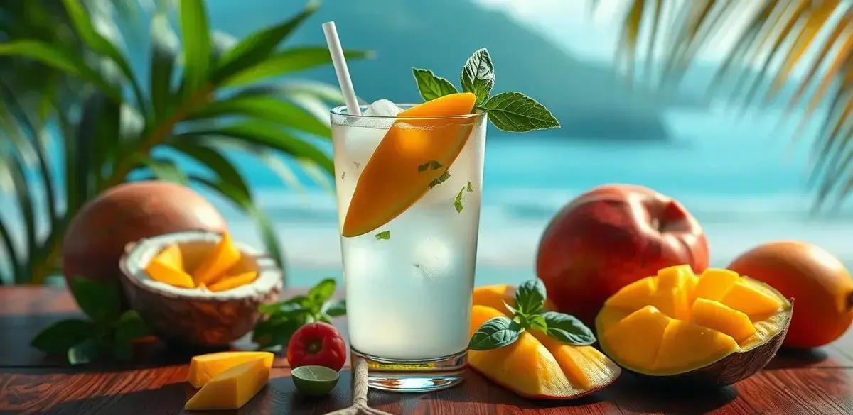 Ingredientes da Água de Coco com Suco de Manga e Manjericão