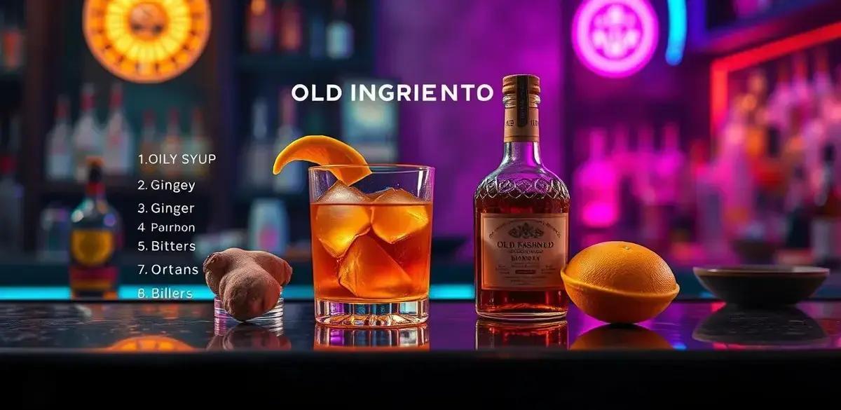 Ingredientes do Old Fashioned com Xarope de Mel e Gengibre