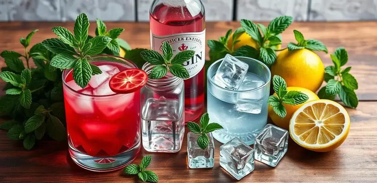 Ingredientes para Gin com Soda de Hibisco e Hortelã