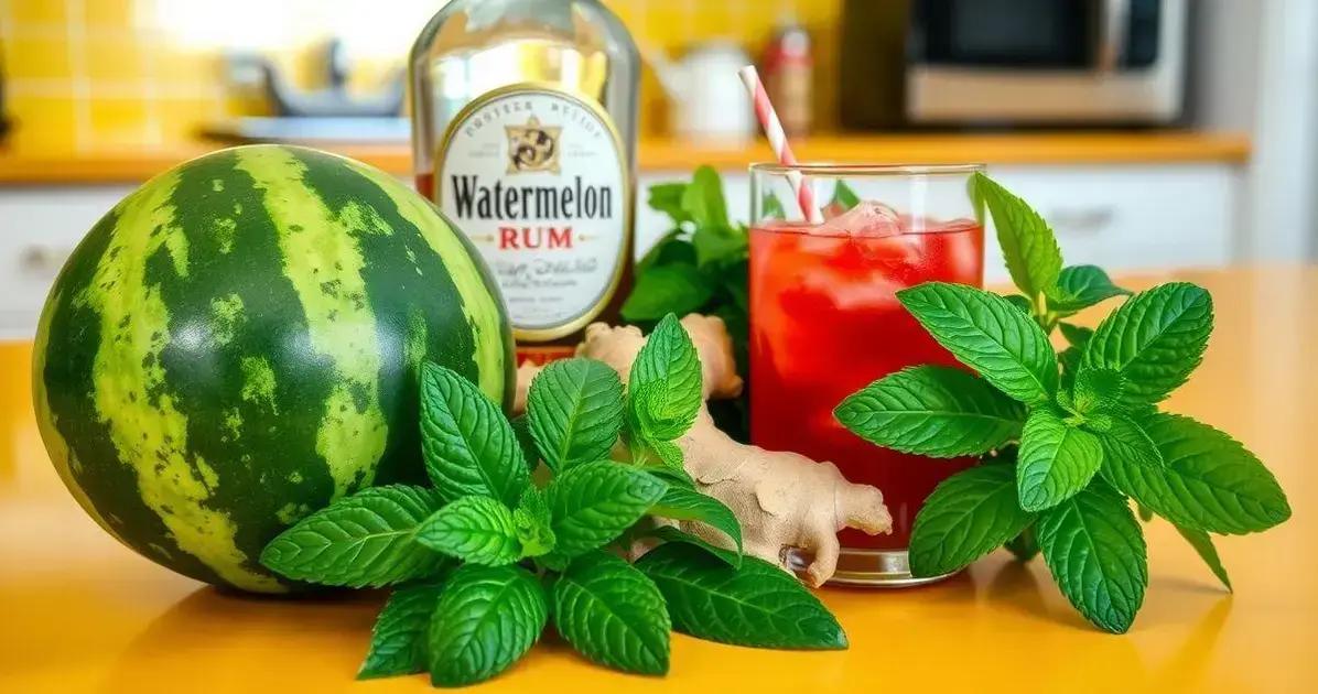 Ingredientes para a Bebida Rum com Suco de Melancia e Gengibre