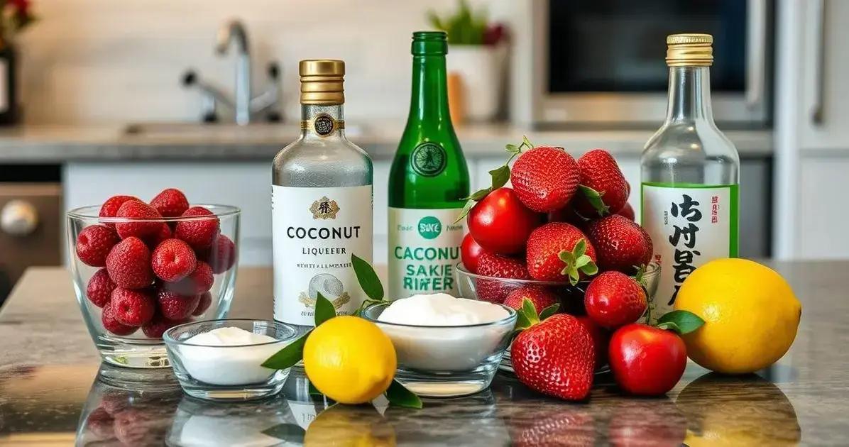 Ingredientes para o Saque com Frutas Vermelhas e Licor de Coco