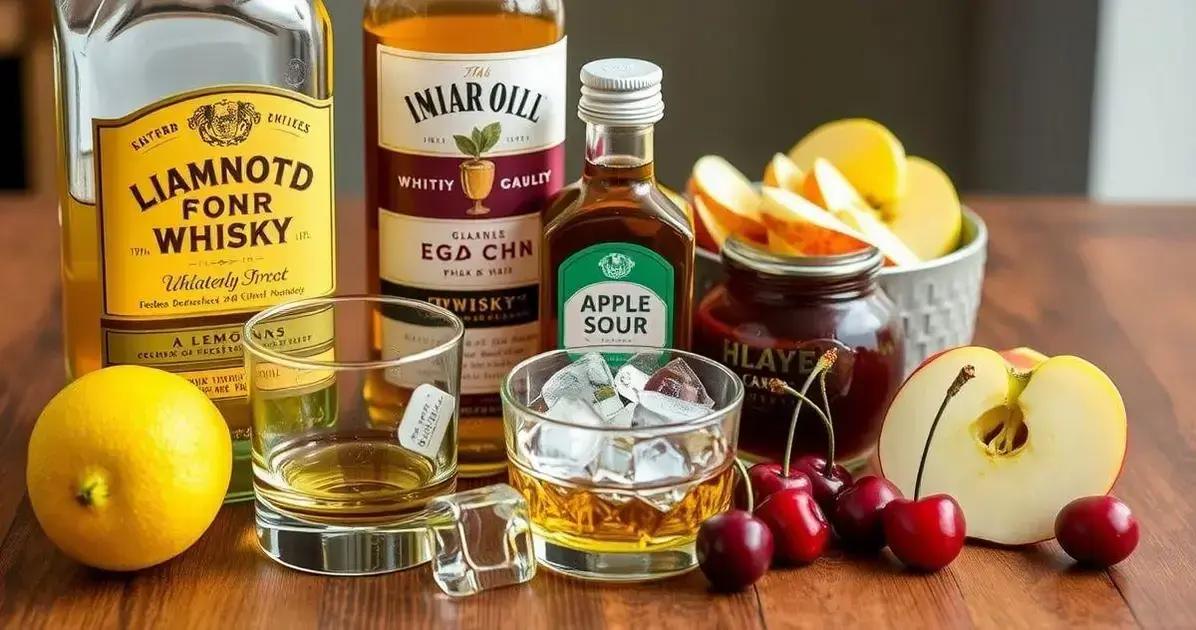 Ingredientes para o Whisky Sour com Xarope de Maçã