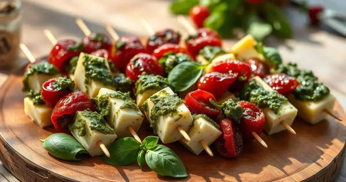 Espetinhos de Queijo com Manjericão e Tomate Seco: Uma Delícia de Verão