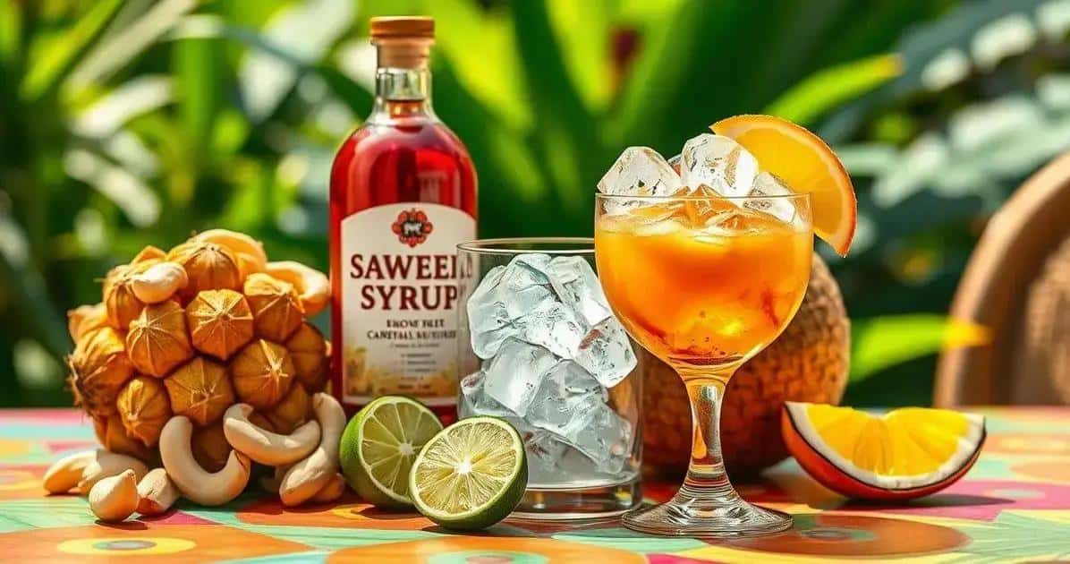 Ingredientes da Caipiríssima de Caju com Xarope de Coco