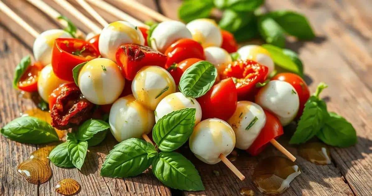 Ingredientes dos Espetinhos de Queijo com Manjericão e Tomate Seco
