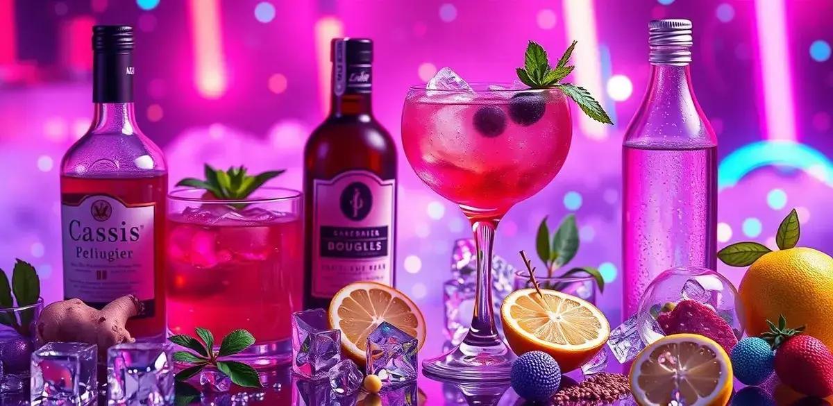 Ingredientes do Coquetel Chileno com Licor de Cassis e Gengibre